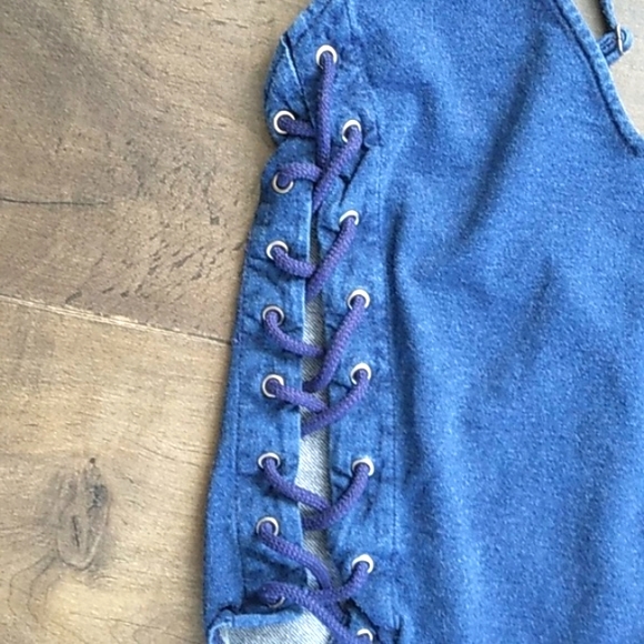 VTG Y2K JEAN COLOR BOHO MUSICFEST COTTON CRISS CROSS SIDES  BODYSUIT WOMANS M - Picture 2 of 5